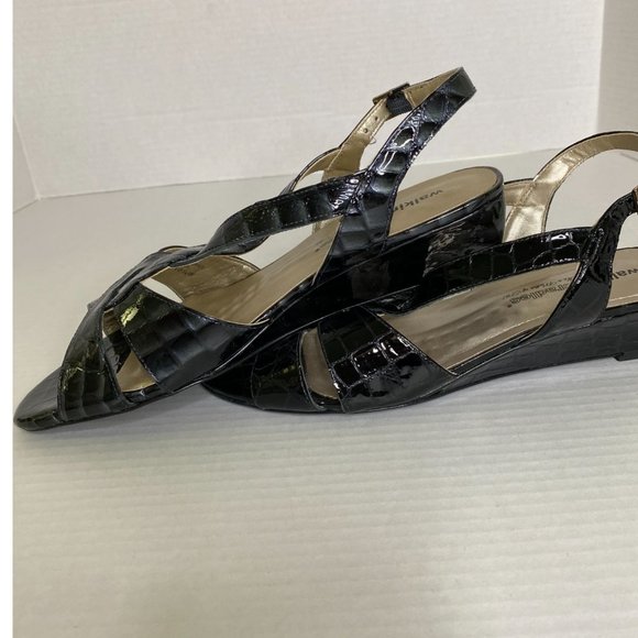 Walking Cradles Women’s 10WW Black Patent Leather Croc Slingback Sandals Resort - Picture 3 of 9